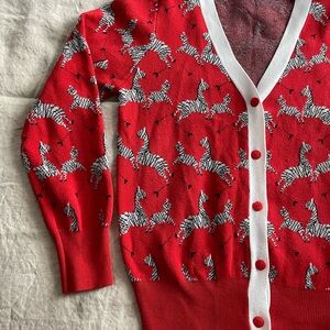 Unbranded Cute Red Viscose Zebra Cardigan with White Trim and Red Buttons Small